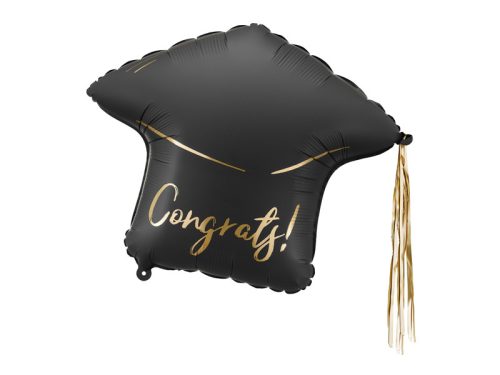Fólia lufi – "Congrats!" diplomakalap, fekete-arany