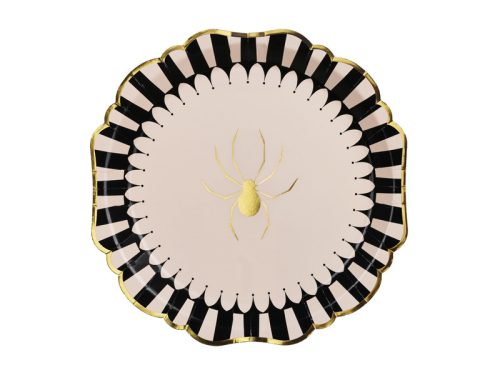 Pókos papírtányér arany mintával, 23 cm (6 db)