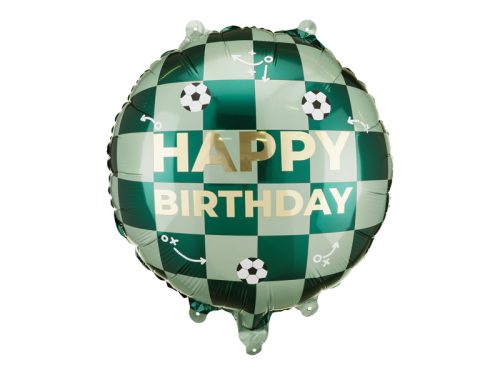 Sportos „Happy Birthday” Fólia Lufi – focilabdás mintával, 35×35 cm