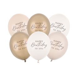   Pasztell szülinapi lufi szett 30 cm – Happy Birthday, bézs mix (6 db)