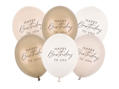 Pasztell szülinapi lufi szett 30 cm – Happy Birthday, bézs mix (6 db)