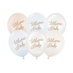 Pasztell lufi szett "Welcome Baby" kék (6 db)