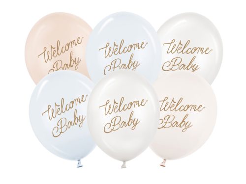 Pasztell lufi szett "Welcome Baby" kék (6 db)