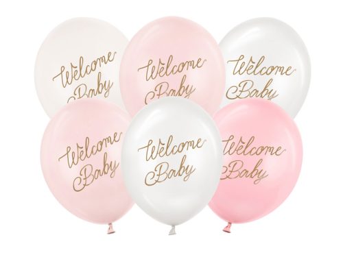 Pasztell lufi szett "Welcome Baby" rózsaszín (6 db)