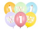 1. születésnapos pasztell lufik Happy Birthday felirattal, 30 cm (6 db)