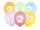 2. születésnapos pasztell lufik Happy Birthday felirattal, 30 cm (6 db)