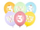 3. születésnapos pasztell lufik Happy Birthday felirattal, 30 cm (6 db)