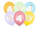 4. születésnapos pasztell lufik Happy Birthday felirattal, 30 cm (6 db)