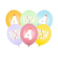   4. születésnapos pasztell lufik Happy Birthday felirattal, 30 cm (6 db)