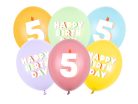 5. születésnapos pasztell lufik Happy Birthday felirattal, 30 cm (6 db)