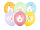 6. születésnapos pasztell lufik Happy Birthday felirattal, 30 cm (6 db)