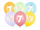 7. születésnapos pasztell lufik Happy Birthday felirattal, 30 cm (6 db)