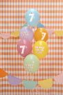 7. születésnapos pasztell lufik Happy Birthday felirattal, 30 cm (6 db)