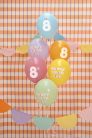 8. születésnapos pasztell lufik Happy Birthday felirattal, 30 cm (6 db)