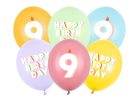 9. születésnapos pasztell lufik Happy Birthday felirattal, 30 cm (6 db)