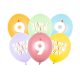 9. születésnapos pasztell lufik Happy Birthday felirattal, 30 cm (6 db)