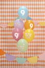 9. születésnapos pasztell lufik Happy Birthday felirattal, 30 cm (6 db)