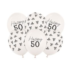   50. születésnapi lufik – pasztell törtfehér, 30 cm (6 db)