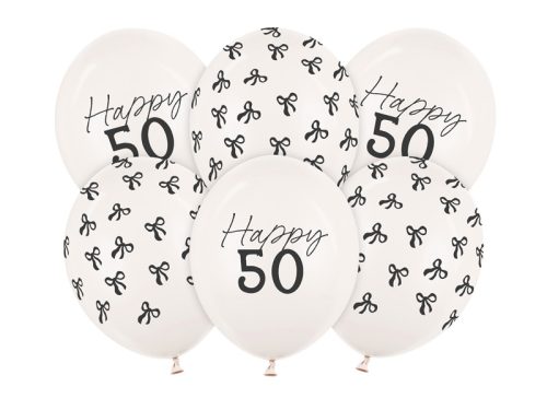50. születésnapi lufik – pasztell törtfehér, 30 cm (6 db)
